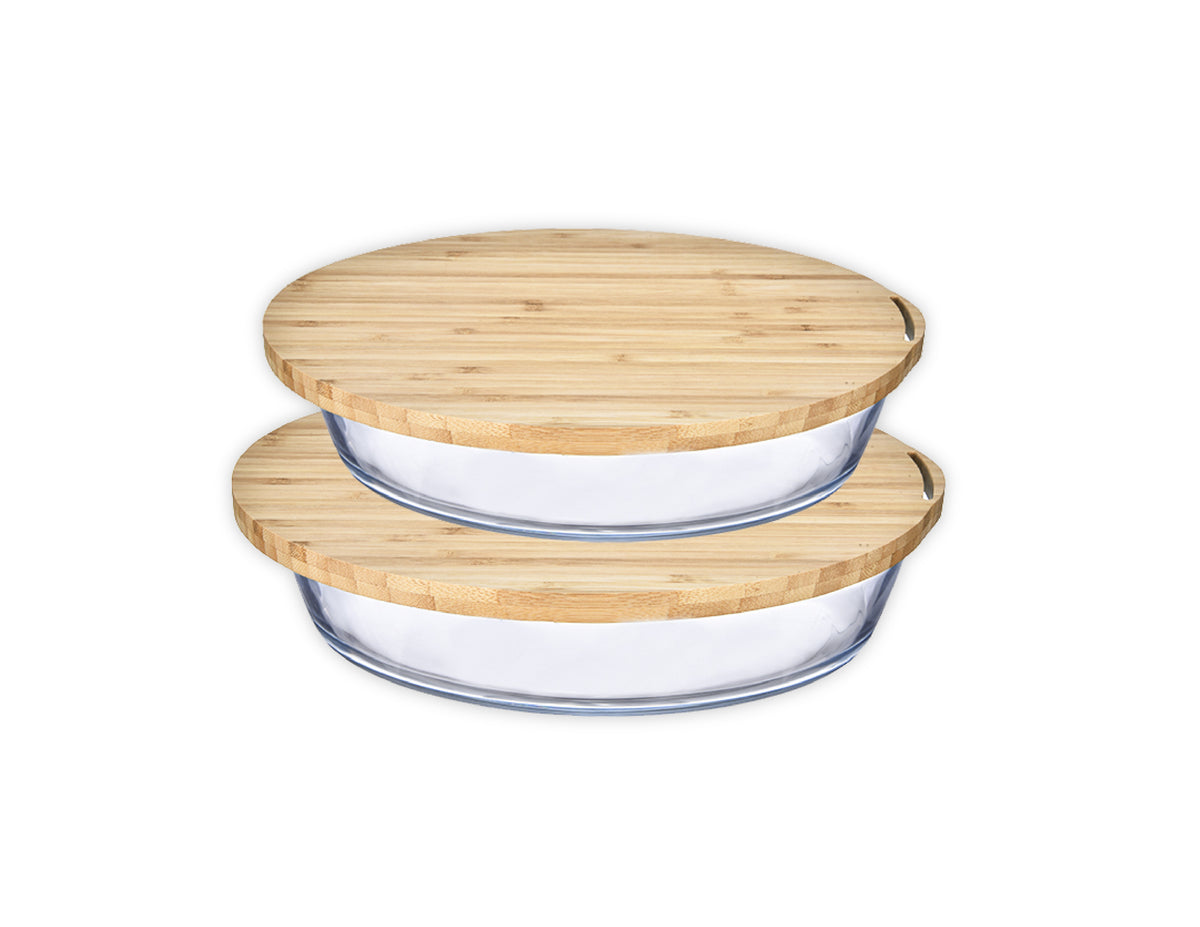 2-Piece Square Glass Baking Dish Set with Bamboo Lids – Eco + Chef