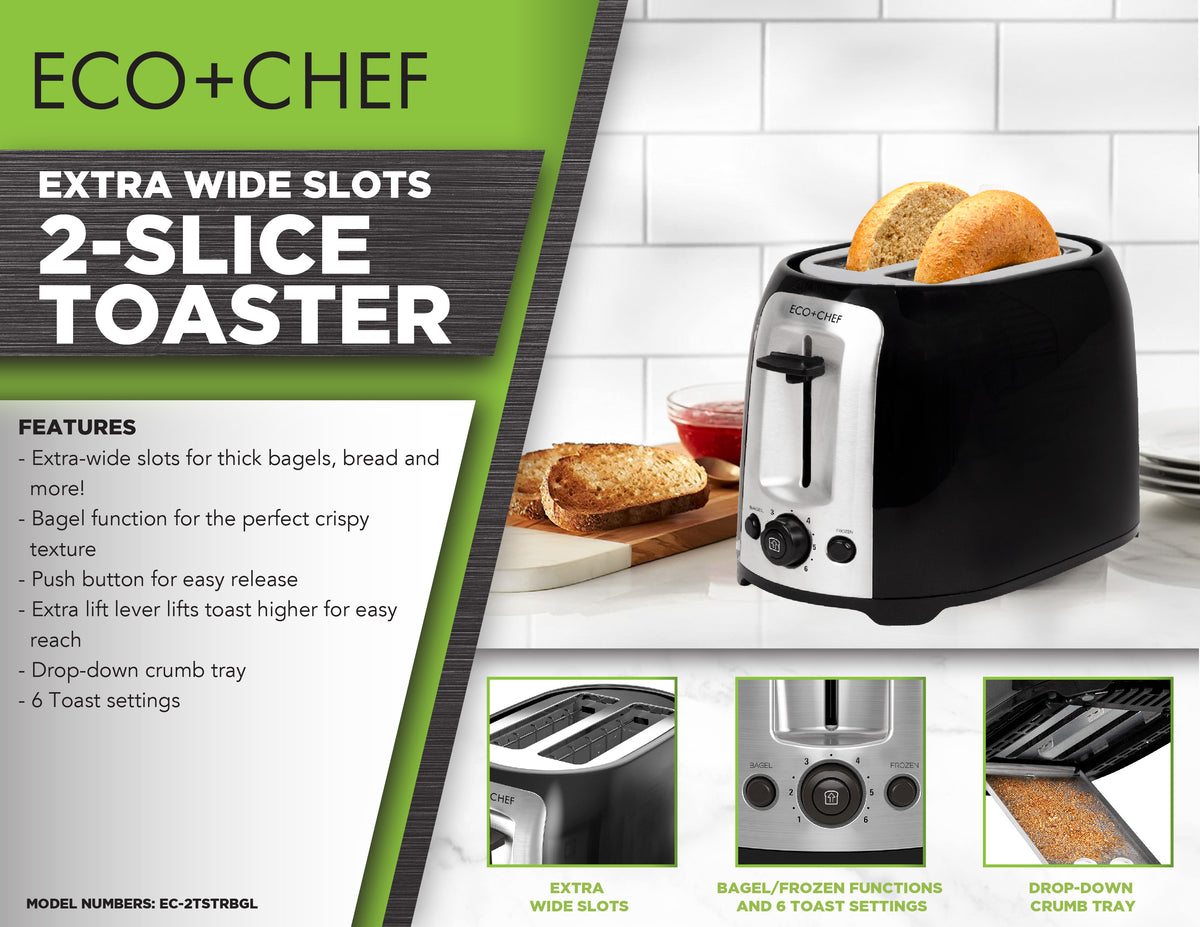 Extra Wide Slots 2-Slice Toaster – Eco Chef Kitchen