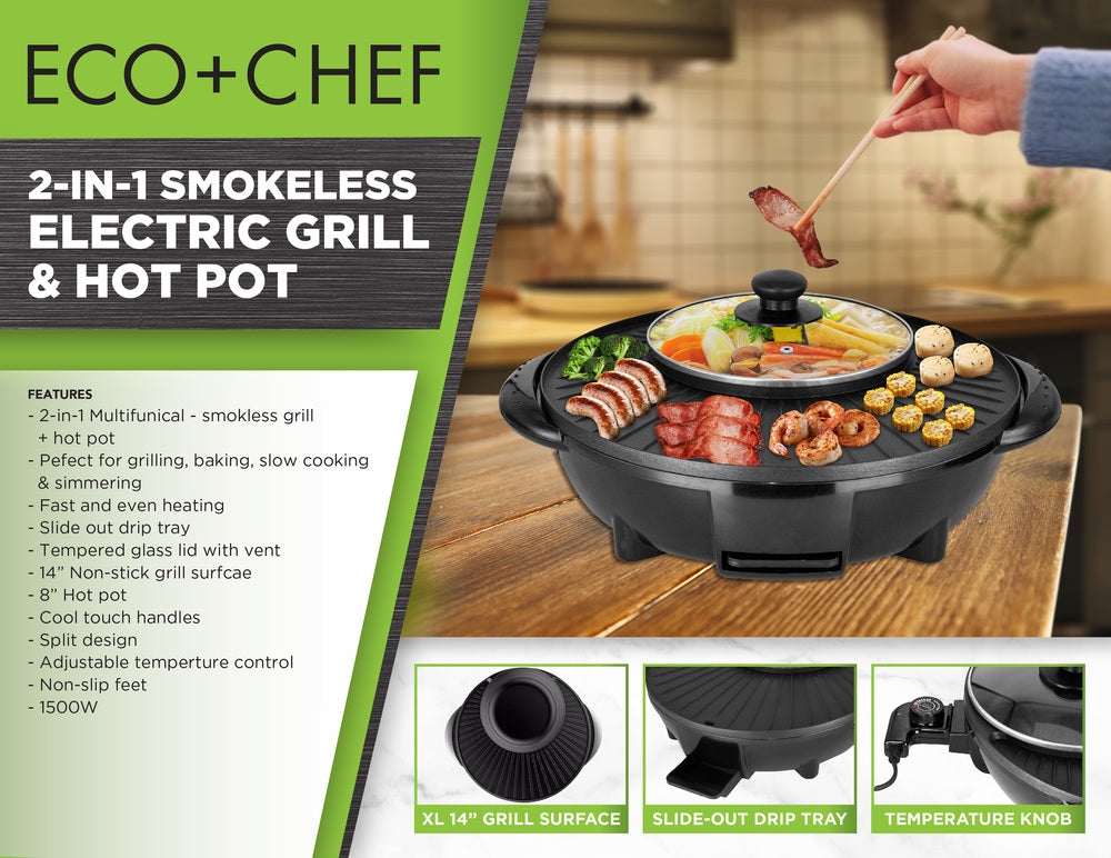 2-in-1 Smokeless Electric Grill & Hot Pot – Eco + Chef Kitchen