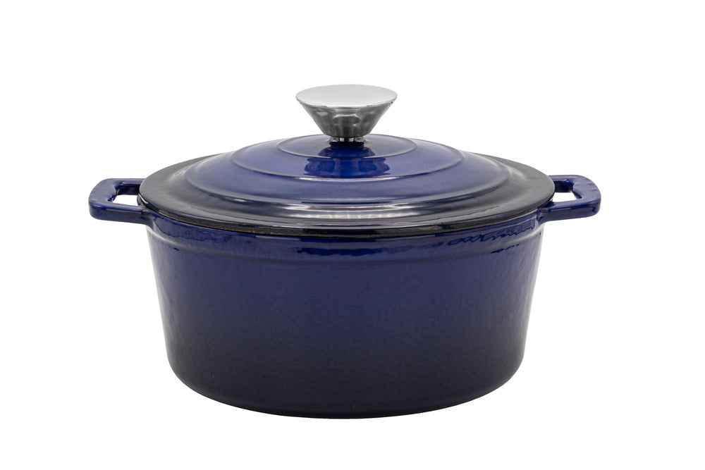 ZQBTC Enamel Cast Iron Covered Dutch Oven Pot with Lid for Bread Baking Use  on Gas Electric Oven 3 Quart(Blue, 2-3 People)