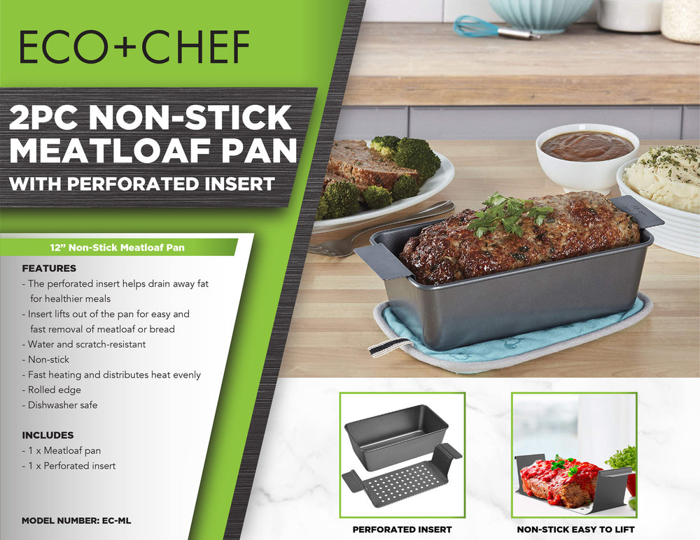 2 Piece Non Stick Meatloaf Pan with Perforated Insert Eco Chef Kitchen