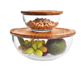 2-Piece Glass Salad Bowl with Bamboo Lid