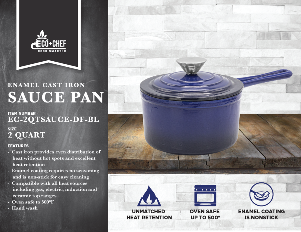 2 Quart Enameled Cast Iron Sauce Pan with Lid – Marketfleet Inc.