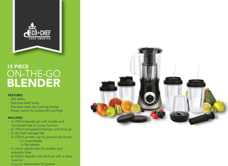 300W 15-Piece On the Go Blender Set – Eco + Chef Kitchen