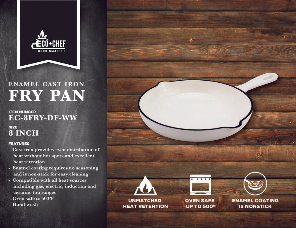 Enameled Cast Iron 8 Fry Pan - White – Eco + Chef Kitchen