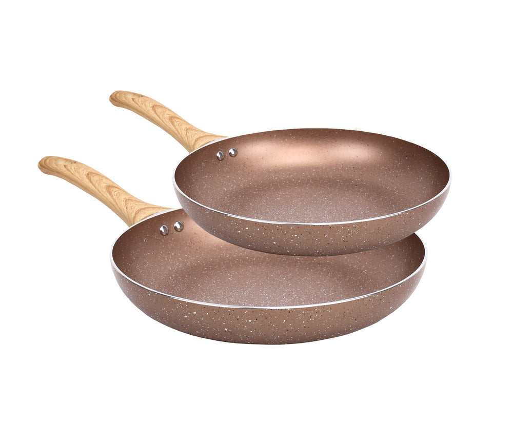 Frying Pan Nonstick Ceramic Marble Stone Anti Scratch Wooden