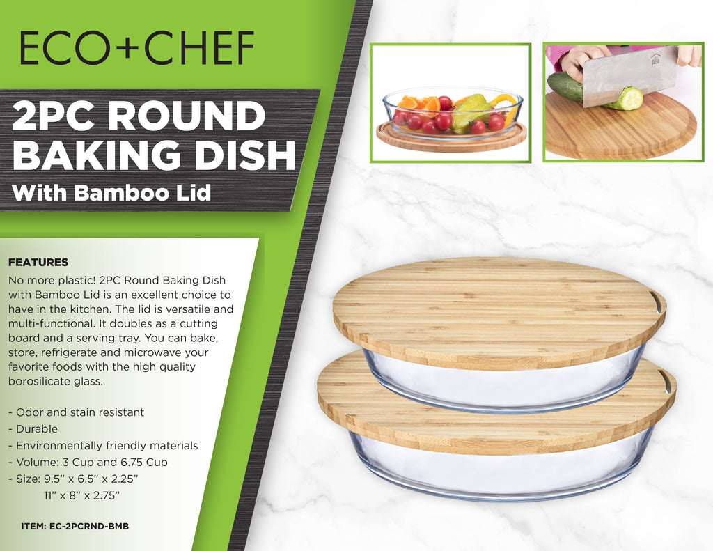 2-Piece Round Glass Baking Dish Set with Bamboo Lids - Oven Safe Glass –  Eco + Chef Kitchen