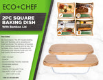 2-Piece Square Glass Baking Dish Set with Bamboo Lids