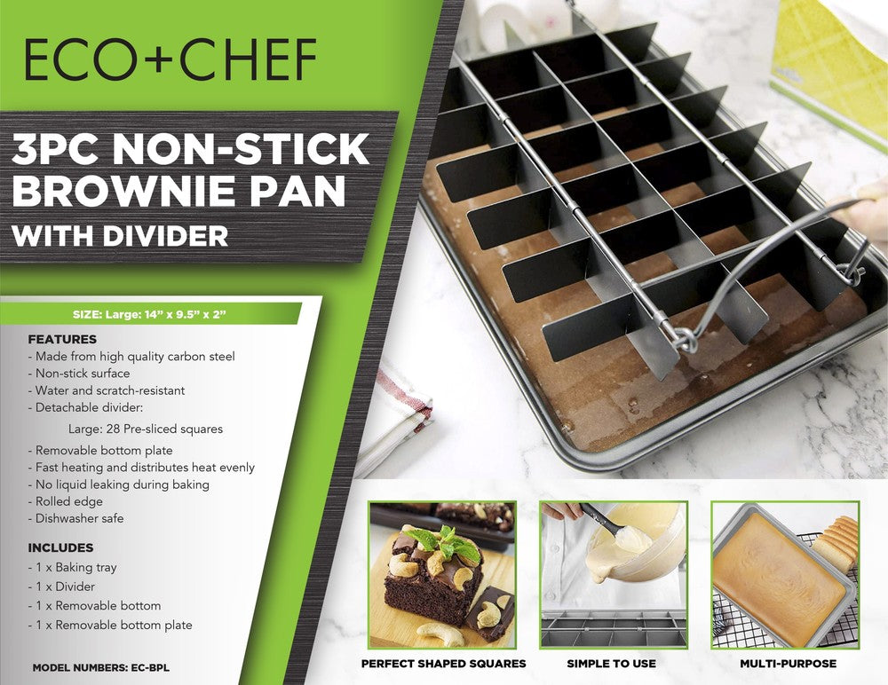 3-Piece Non-Stick Brownie Pan with Divider - Large – Eco + Chef Kitchen