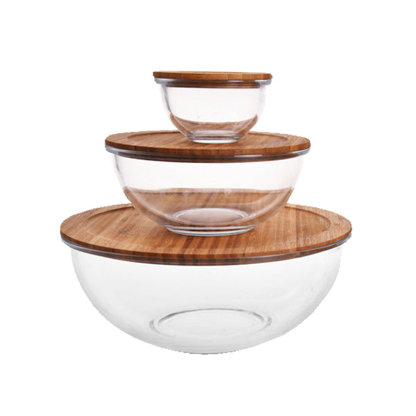 2-Piece Glass Bowl Set with Bamboo Lids - Oven Safe Glass – Eco +