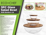 3-Piece Glass Salad Bowl with Bamboo Lid