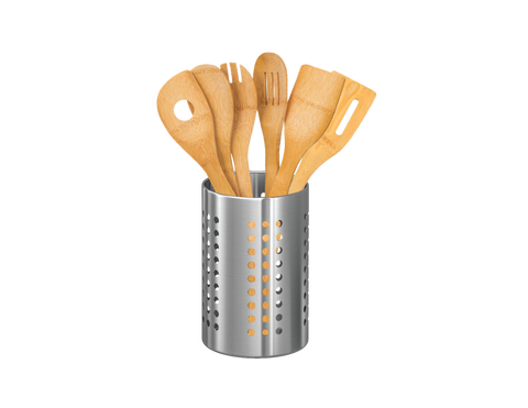 7-Piece Bamboo Utensil Set with Stainless Crock