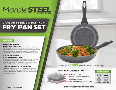 MarbleSteel Forged Carbon Steel 2-Piece Non-Stick Fry Pan Set (9