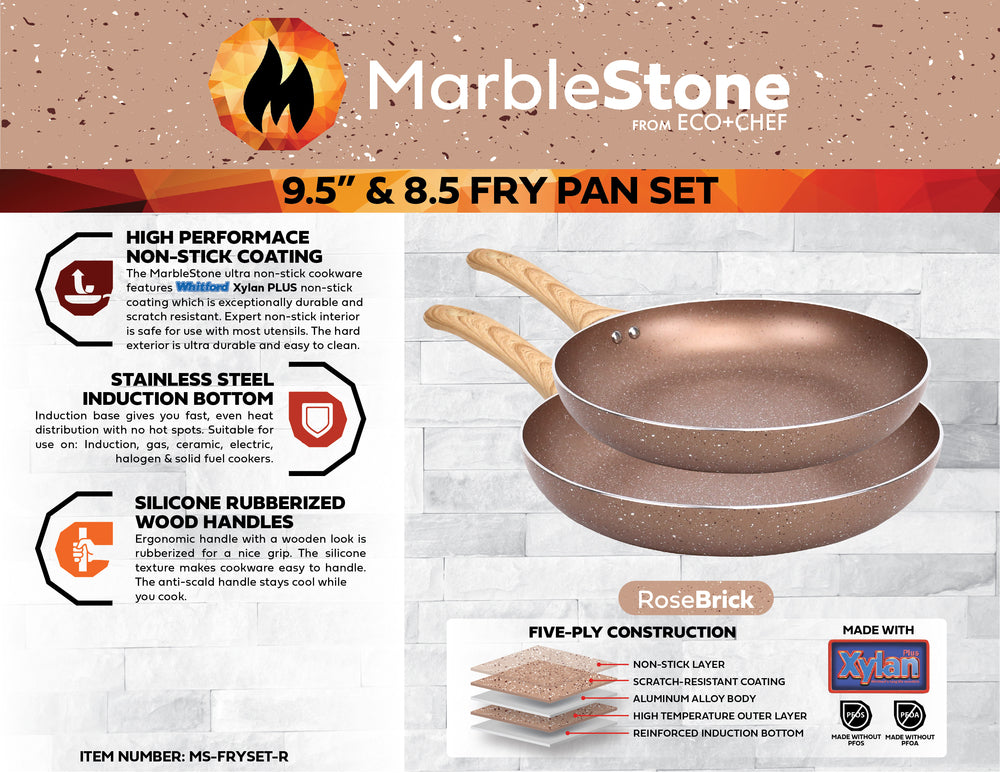 Marblestone Xylan Non-Stick 2-Piece Fry Pan Set (8.5 and 9.5) – Eco +  Chef Kitchen